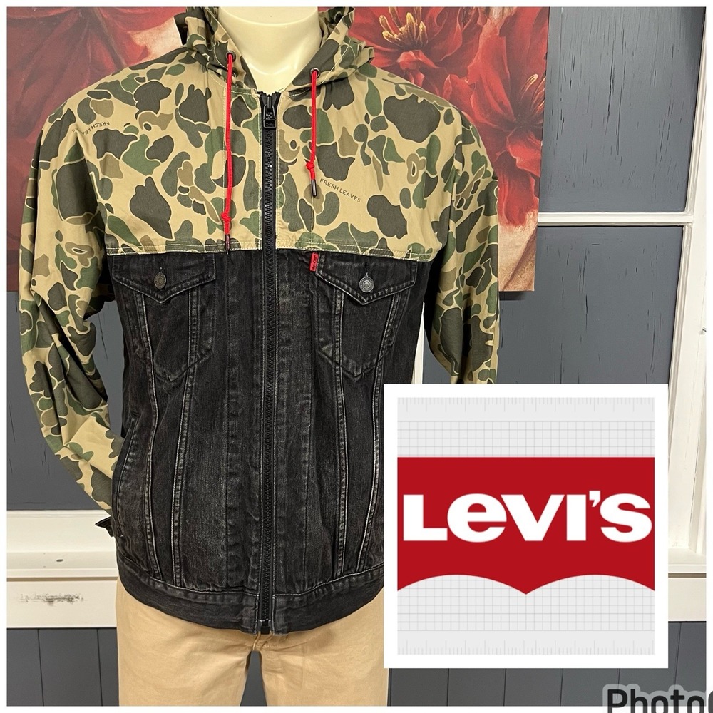 Levi's Premium Fresh‎ Leaves Jacket Mens Medium Camo Hooded Justin Timberlake